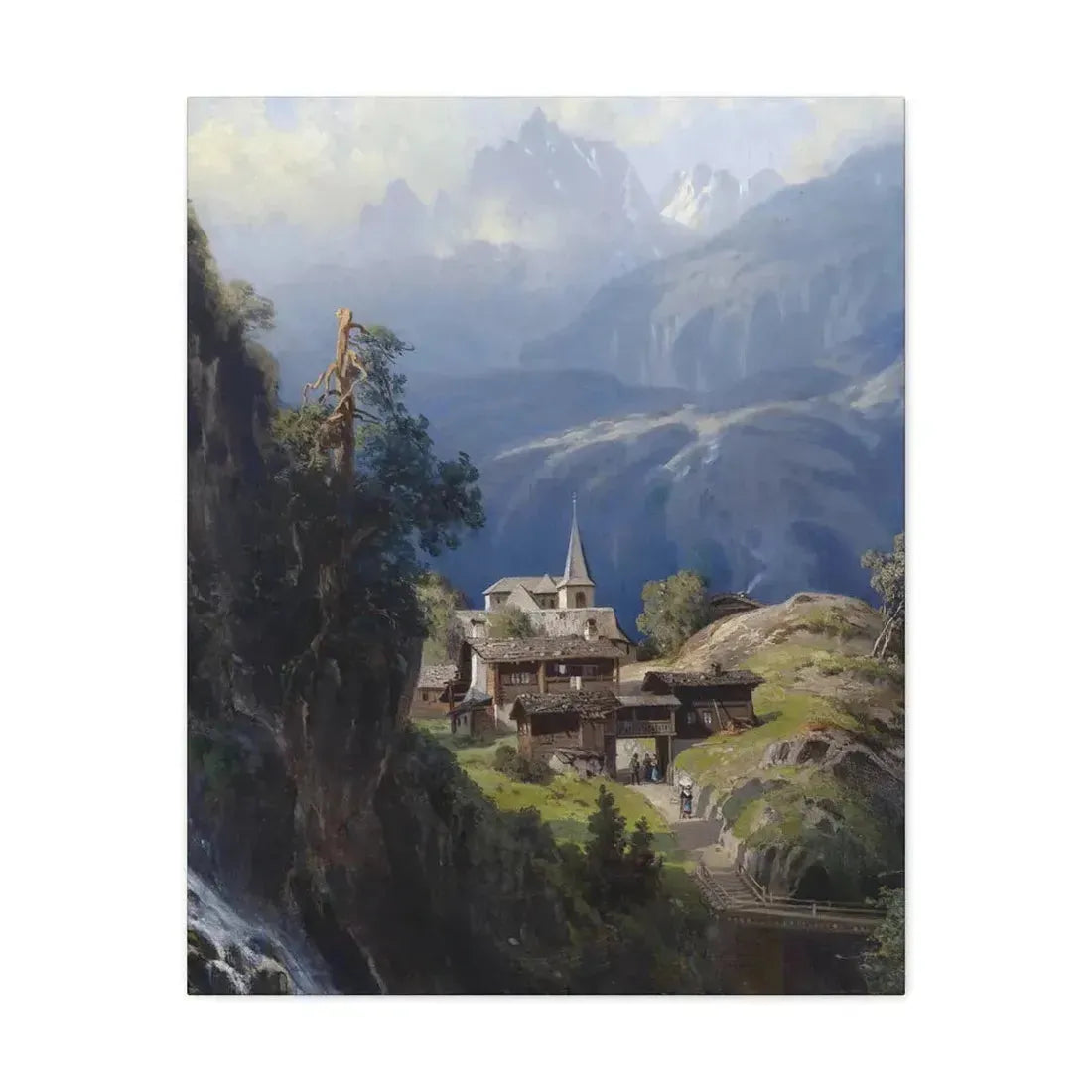 Adolf Mosengel (1837-1885) Village in the Bernese Alps 1885 - Canvas Wall Art 24″ x 30″ 1.25" - The Sticker Space