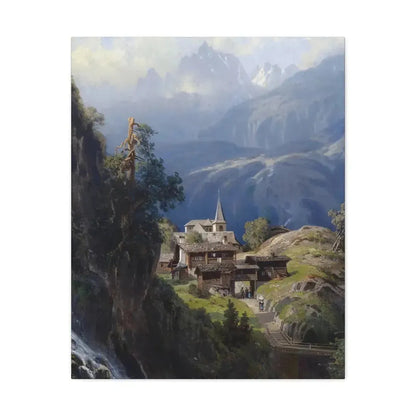 Adolf Mosengel (1837-1885) Village in the Bernese Alps 1885 - Canvas Wall Art 24″ x 30″ 1.25" - The Sticker Space