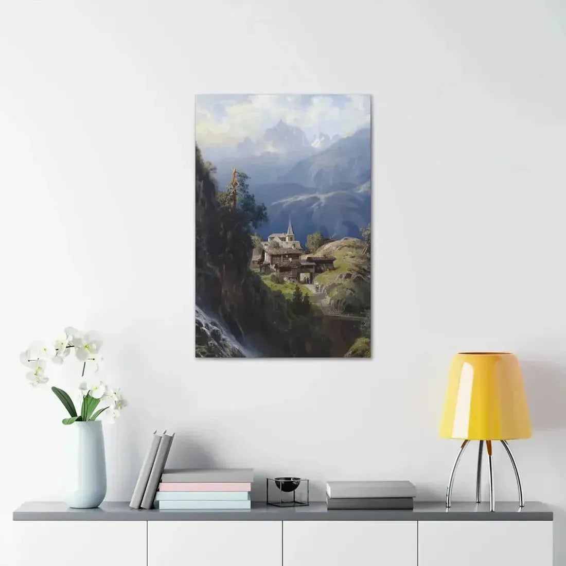 Adolf Mosengel (1837-1885) Village in the Bernese Alps 1885 - Canvas Wall Art - The Sticker Space