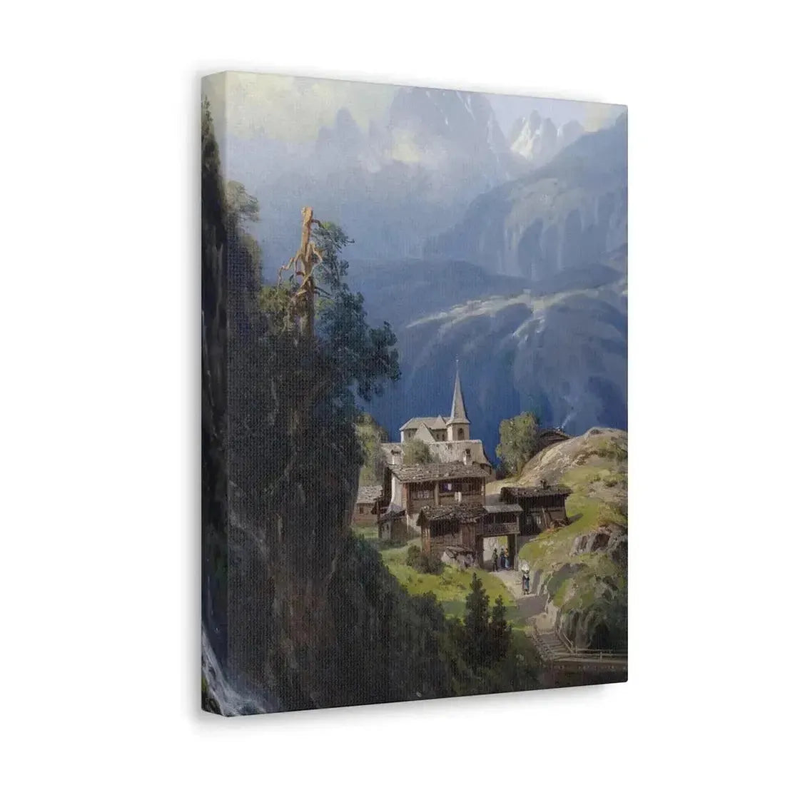 Adolf Mosengel (1837-1885) Village in the Bernese Alps 1885 - Canvas Wall Art - The Sticker Space