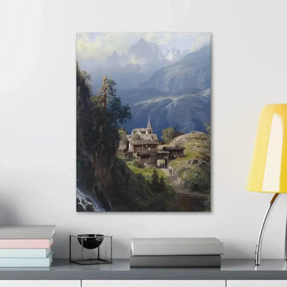 Adolf Mosengel (1837-1885) Village in the Bernese Alps 1885 - Canvas Wall Art - The Sticker Space