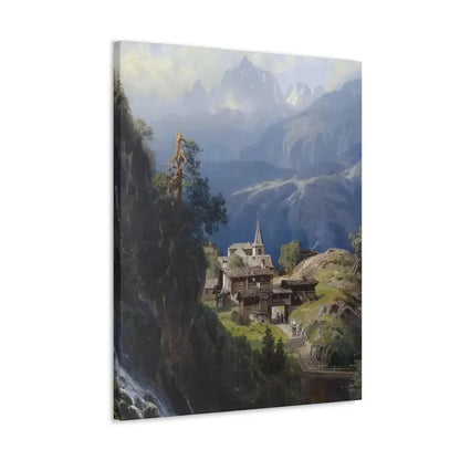 Adolf Mosengel (1837-1885) Village in the Bernese Alps 1885 - Canvas Wall Art - The Sticker Space
