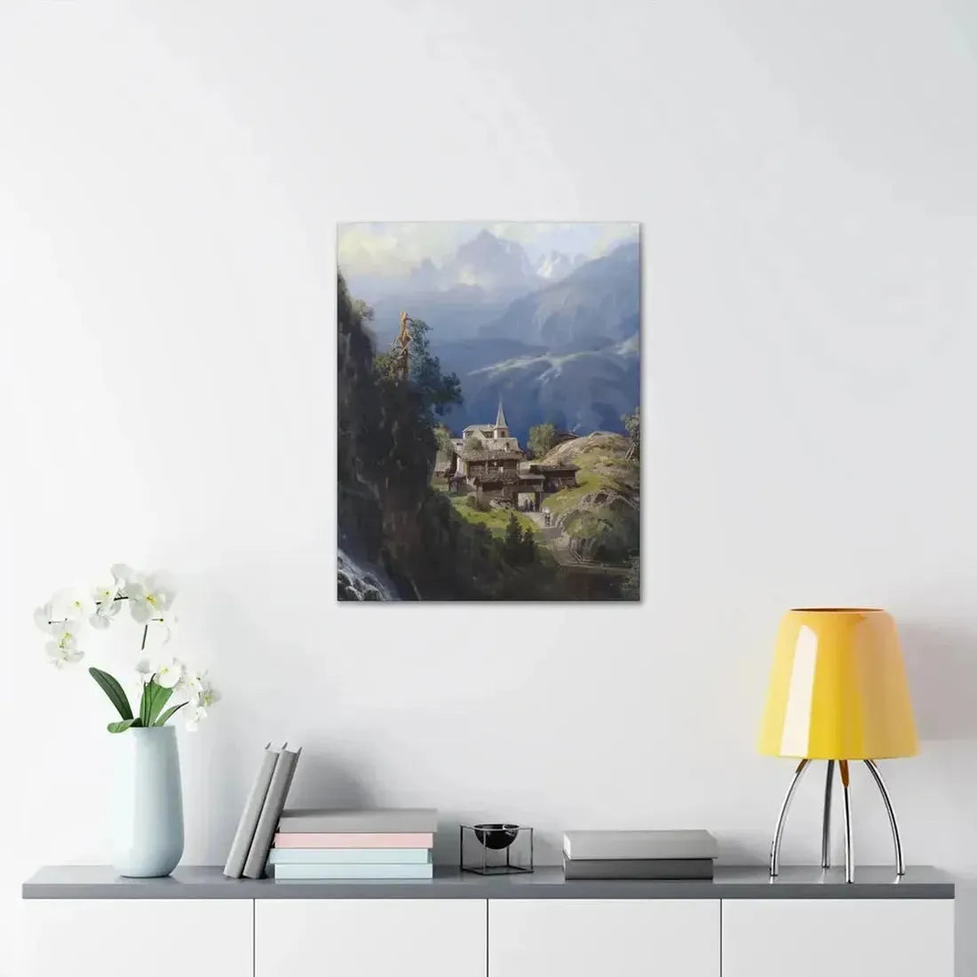 Adolf Mosengel (1837-1885) Village in the Bernese Alps 1885 - Canvas Wall Art - The Sticker Space