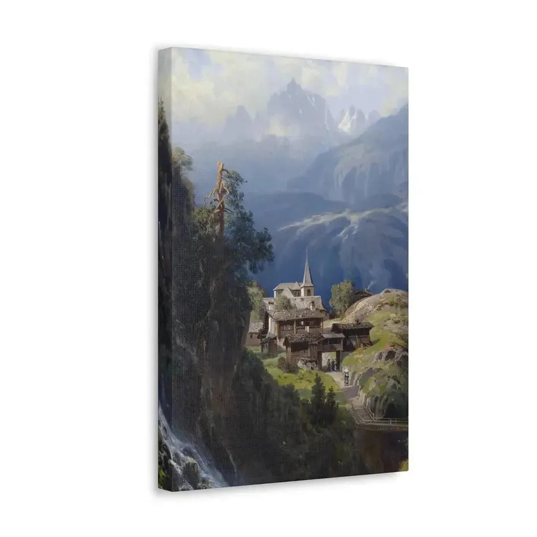Adolf Mosengel (1837-1885) Village in the Bernese Alps 1885 - Canvas Wall Art - The Sticker Space