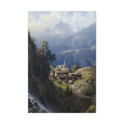 Adolf Mosengel (1837-1885) Village in the Bernese Alps 1885 - Canvas Wall Art - The Sticker Space