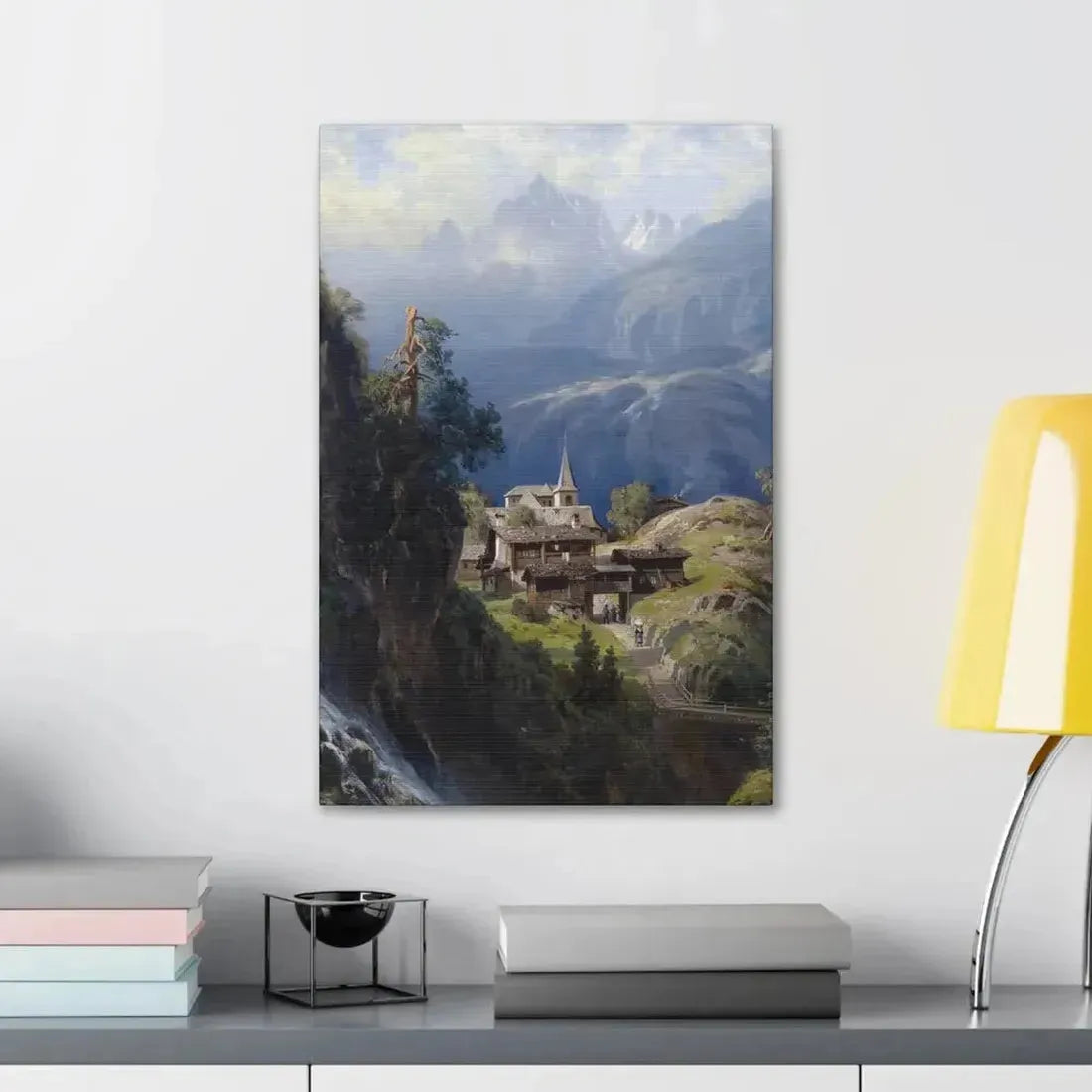 Adolf Mosengel (1837-1885) Village in the Bernese Alps 1885 - Canvas Wall Art - The Sticker Space