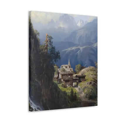 Adolf Mosengel (1837-1885) Village in the Bernese Alps 1885 - Canvas Wall Art - The Sticker Space