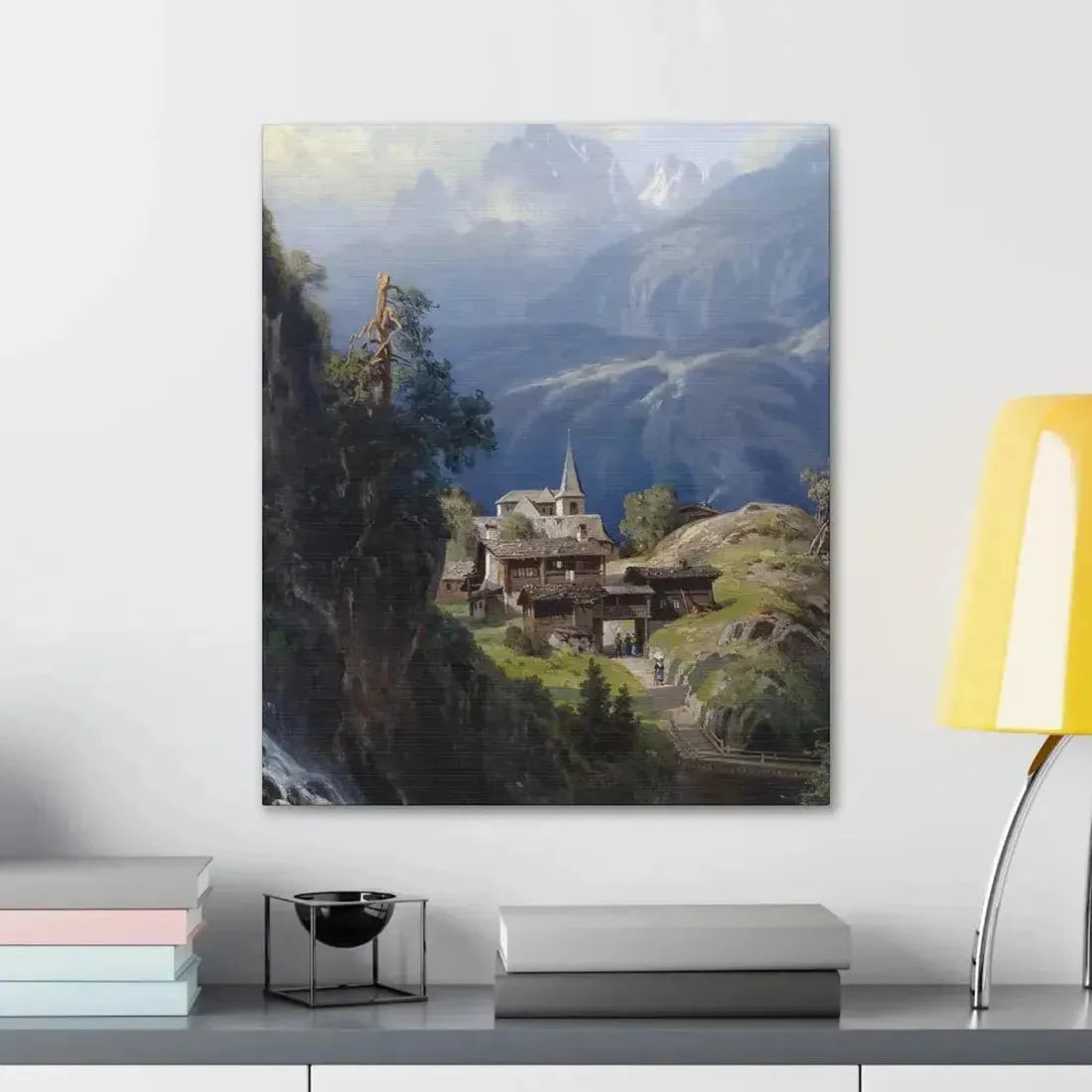 Adolf Mosengel (1837-1885) Village in the Bernese Alps 1885 - Canvas Wall Art - The Sticker Space