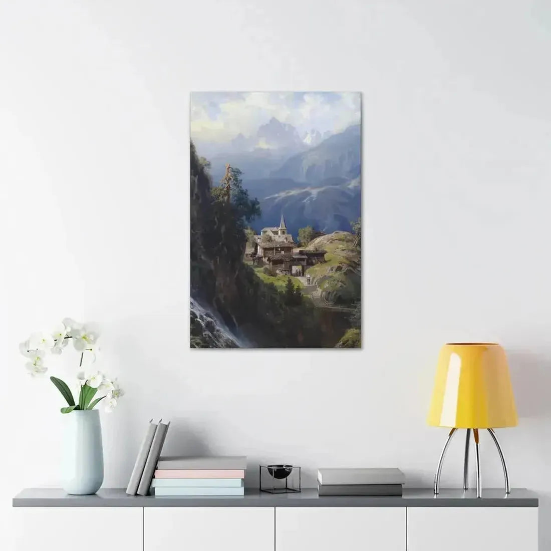 Adolf Mosengel (1837-1885) Village in the Bernese Alps 1885 - Canvas Wall Art - The Sticker Space