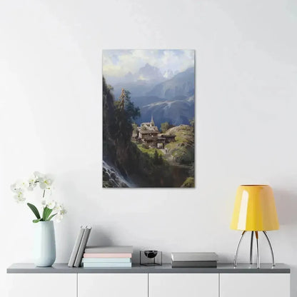 Adolf Mosengel (1837-1885) Village in the Bernese Alps 1885 - Canvas Wall Art - The Sticker Space