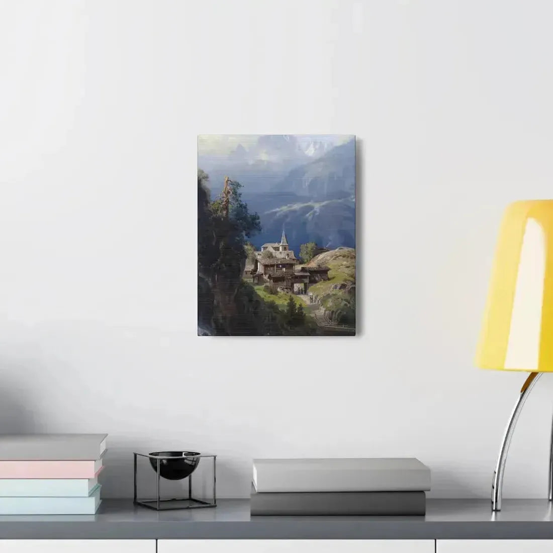 Adolf Mosengel (1837-1885) Village in the Bernese Alps 1885 - Canvas Wall Art - The Sticker Space