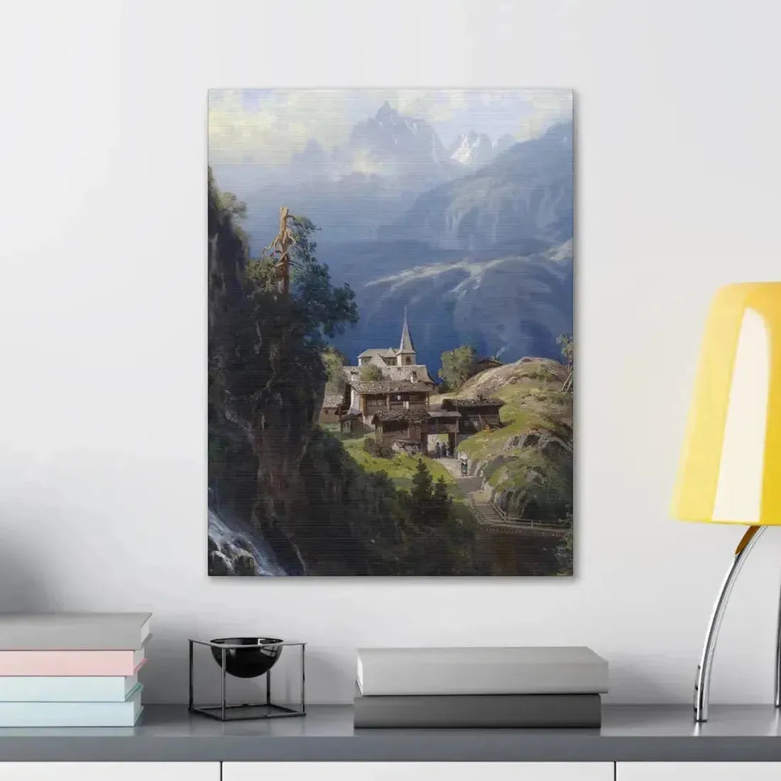 Adolf Mosengel (1837-1885) Village in the Bernese Alps 1885 - Canvas Wall Art - The Sticker Space