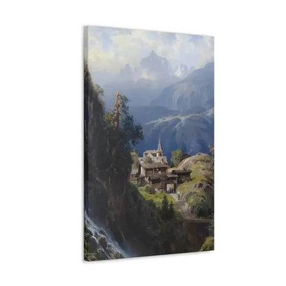 Adolf Mosengel (1837-1885) Village in the Bernese Alps 1885 - Canvas Wall Art - The Sticker Space
