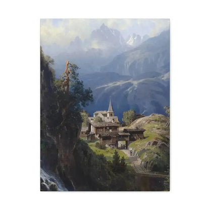 Adolf Mosengel (1837-1885) Village in the Bernese Alps 1885 - Canvas Wall Art - The Sticker Space