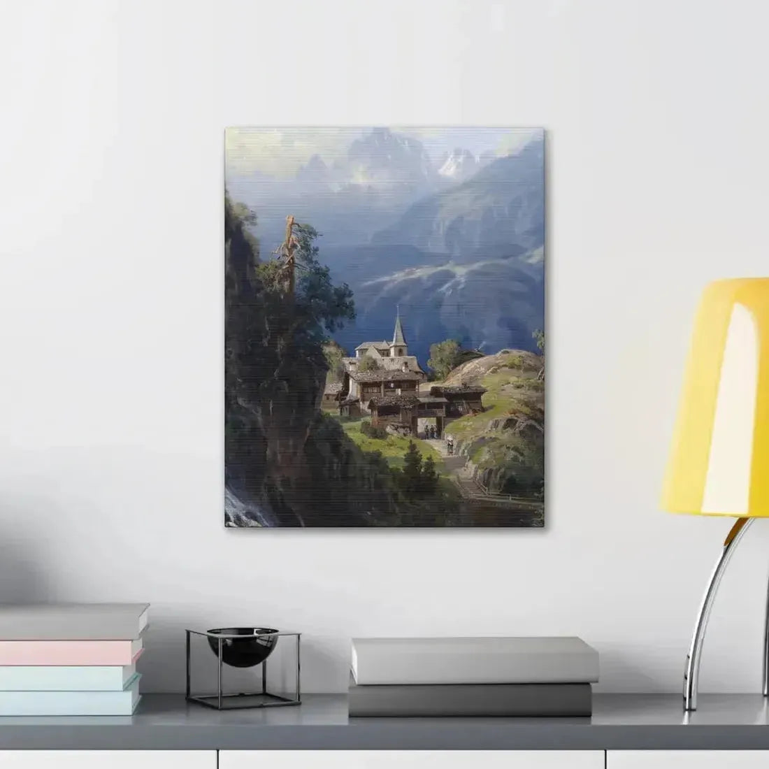 Adolf Mosengel (1837-1885) Village in the Bernese Alps 1885 - Canvas Wall Art - The Sticker Space