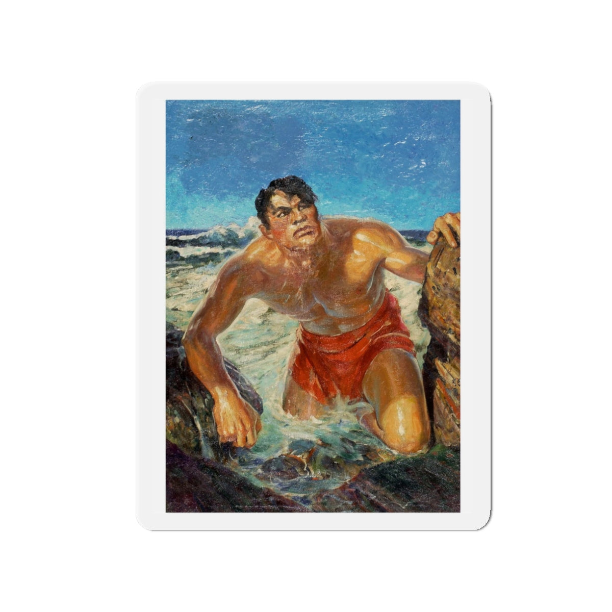 Adventure pulp magazine, cover art (Magazine Illustration) Refrigerator Magnet-3" x 3"-The Sticker Space