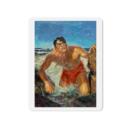 Adventure pulp magazine, cover art (Magazine Illustration) Refrigerator Magnet-3" x 3"-The Sticker Space