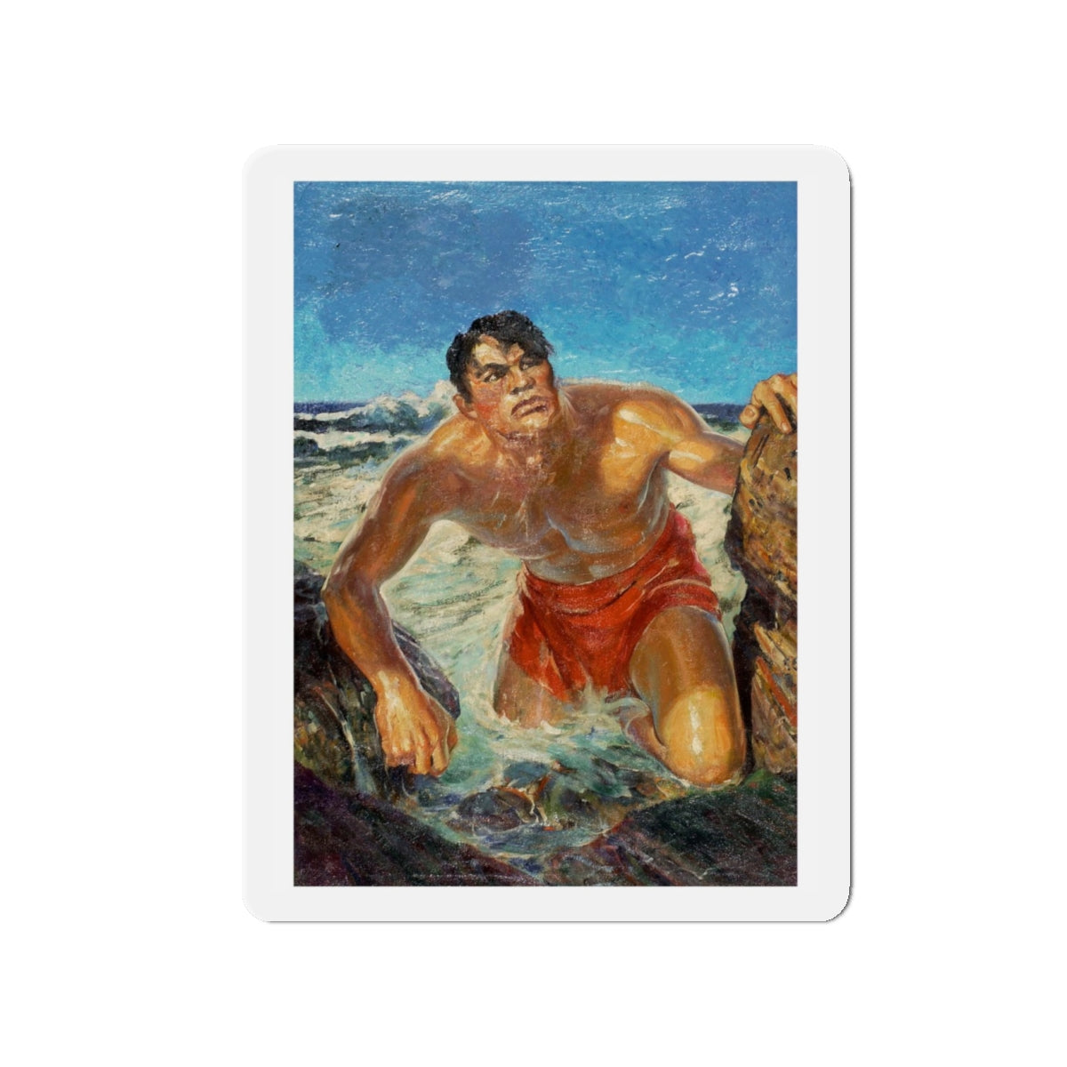 Adventure pulp magazine, cover art (Magazine Illustration) Refrigerator Magnet-4" x 4"-The Sticker Space