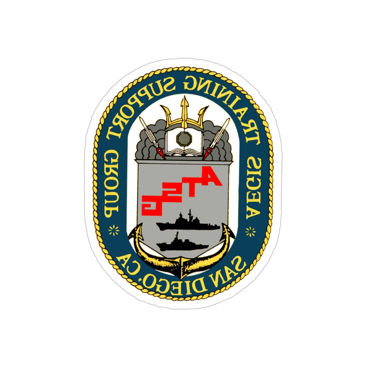 AEGIS Training Support Grp San Diego (U.S. Navy) REVERSE PRINT Transparent STICKER-5" × 5"-The Sticker Space