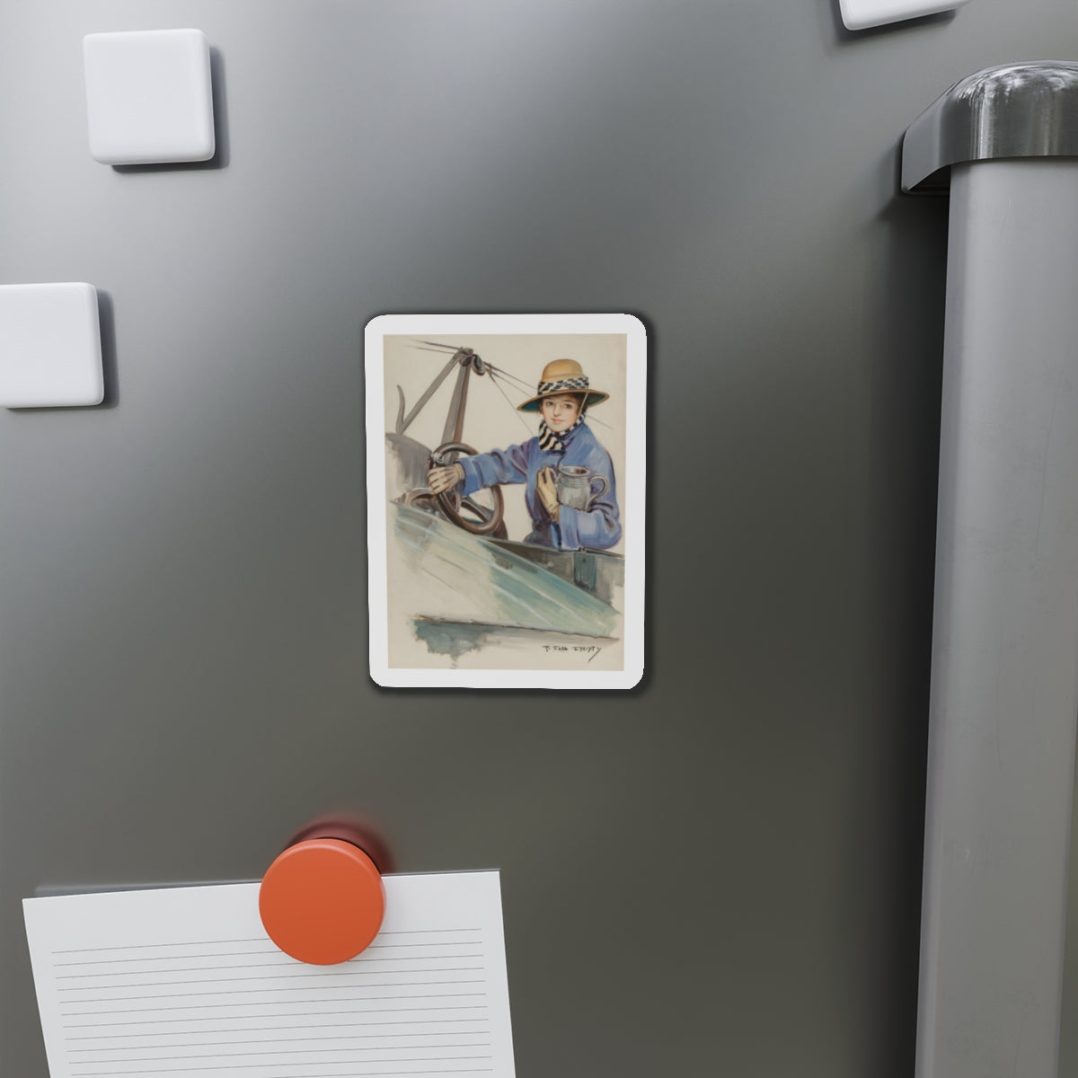 Aeroplane Girl (Magazine Illustration) Refrigerator Magnet-The Sticker Space