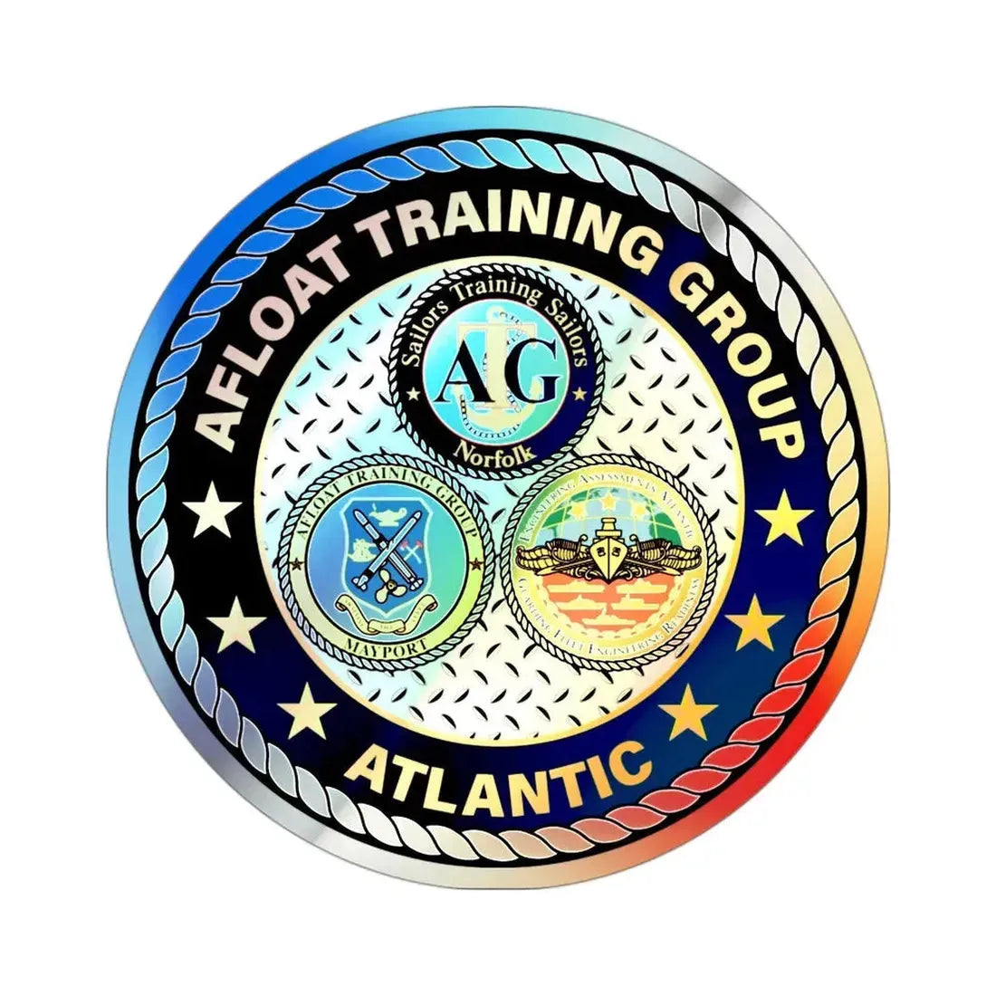 Afloat Training Group Atlantic (U.S. Navy) Holographic STICKER Die-Cut Vinyl Decal - The Sticker Space