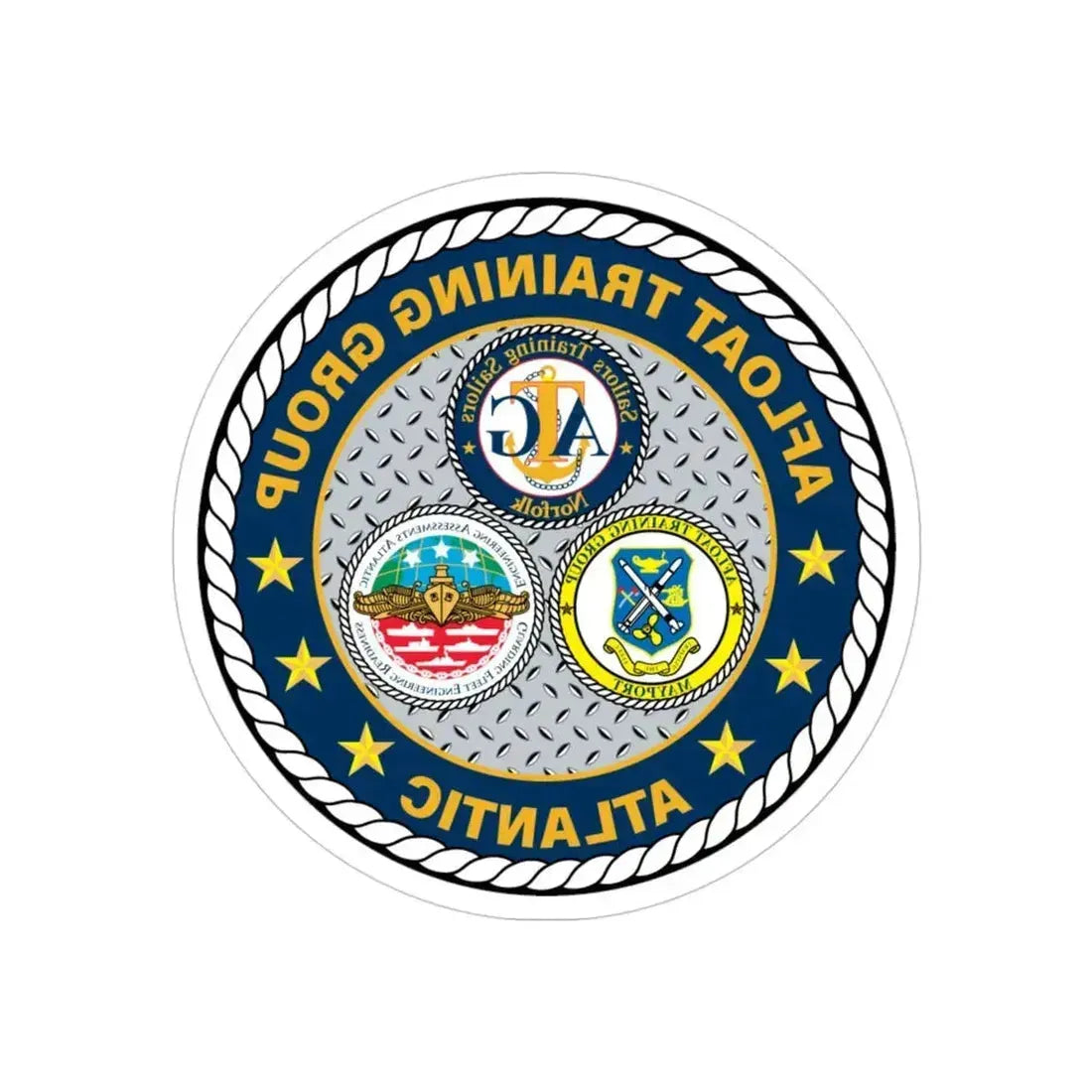 Afloat Training Group Atlantic (U.S. Navy) REVERSE PRINT Transparent Die-Cut STICKER 4 Inch Die-Cut Transparent - The Sticker Space