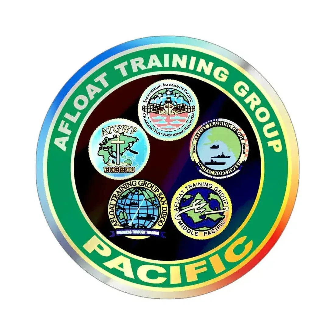 Afloat Training Group Pacific (U.S. Navy) Holographic STICKER Die-Cut Vinyl Decal 3 Inch Holographic - The Sticker Space