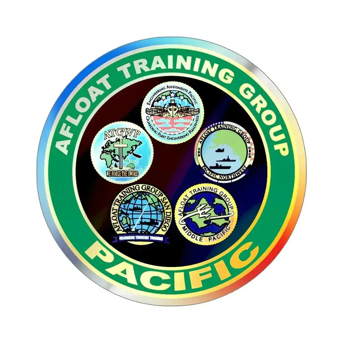 Afloat Training Group Pacific (U.S. Navy) Holographic STICKER Die-Cut Vinyl Decal 5 Inch Holographic - The Sticker Space
