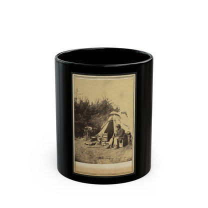 African American Man, Sitting Outside A Military Camp Tent (U.S. Civil War) Black Coffee Mug-11oz-The Sticker Space