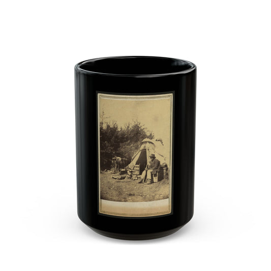 African American Man, Sitting Outside A Military Camp Tent (U.S. Civil War) Black Coffee Mug-15oz-The Sticker Space