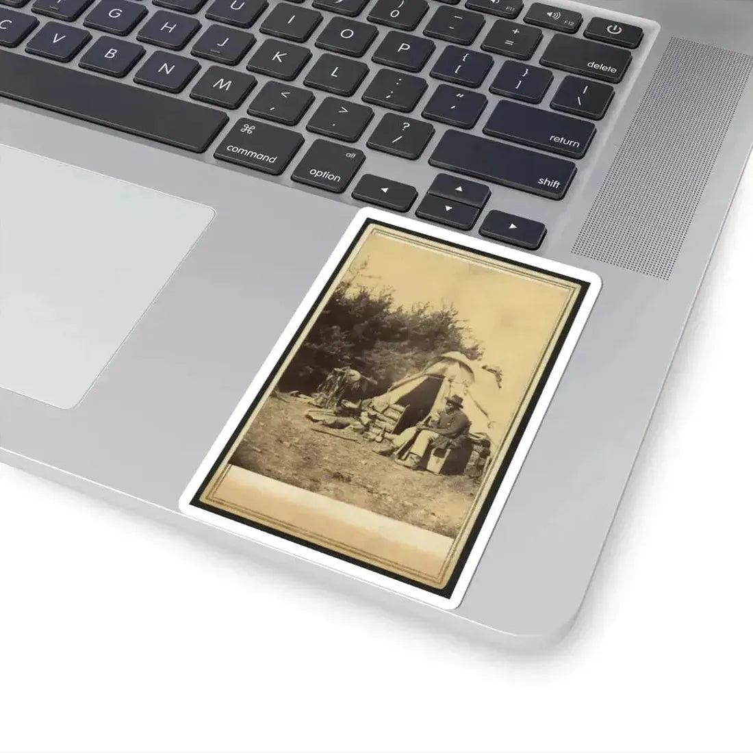 African American Man, Sitting Outside a Military Camp Tent (U.S. Civil War) STICKER Vinyl Kiss-Cut Decal - The Sticker Space