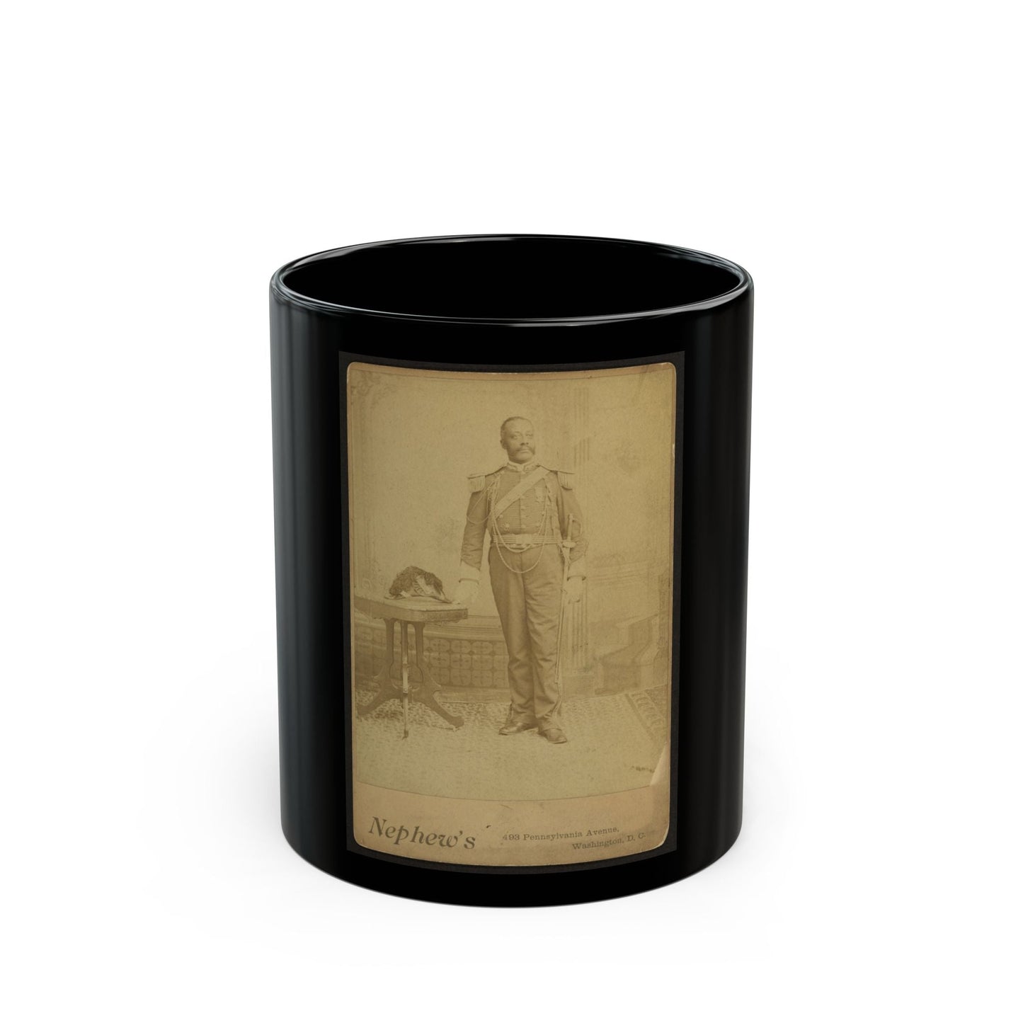 African American Soldier, Full-Length Portrait, Wearing Gar Medal, Standing Next To Table (U.S. Civil War) Black Coffee Mug