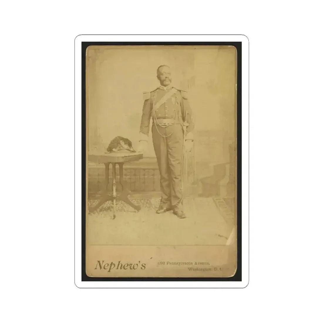 African American Soldier, Full-Length Portrait, Wearing Gar Medal, Standing Next to Table (U.S. Civil War) STICKER Vinyl Kiss-Cut Decal 4 Inch White - The Sticker Space