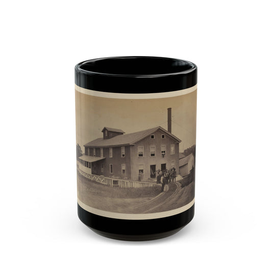 African American Workers Standing On Railroad Tracks In Front Of A Storage Facility, Possibly At Giesboro Cavalry Depot (U.S. Civil War) Black Coffee Mug