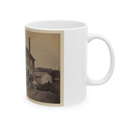 African American Workers Standing On Railroad Tracks In Front Of A Storage Facility, Possibly At Giesboro Cavalry Depot (U.S. Civil War) White Coffee Mug