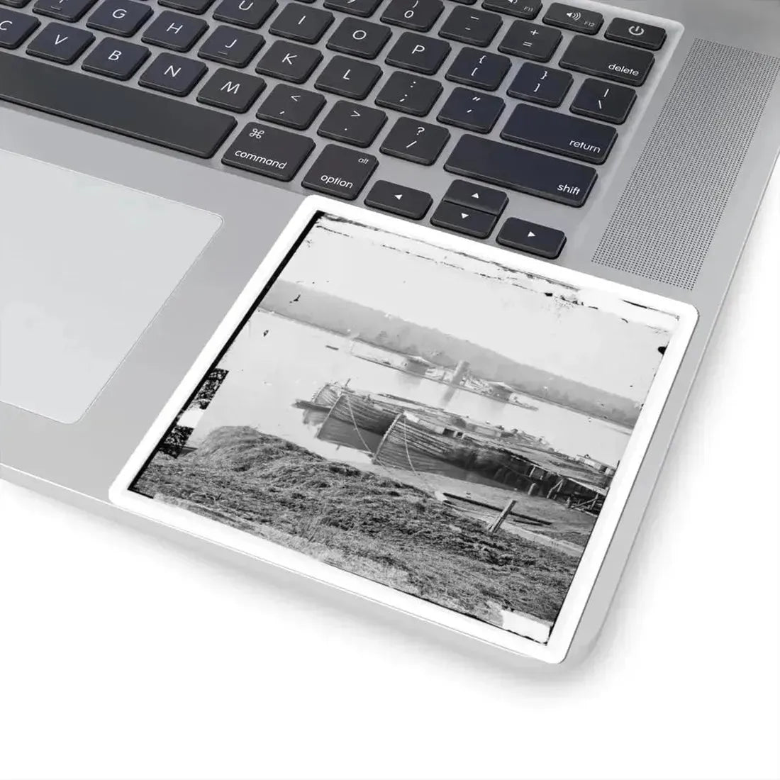 Aiken's Landing, Virginia. Double-Turreted Monitor U.S.S. On James River (U.S. Civil War) STICKER Vinyl Kiss-Cut Decal - The Sticker Space