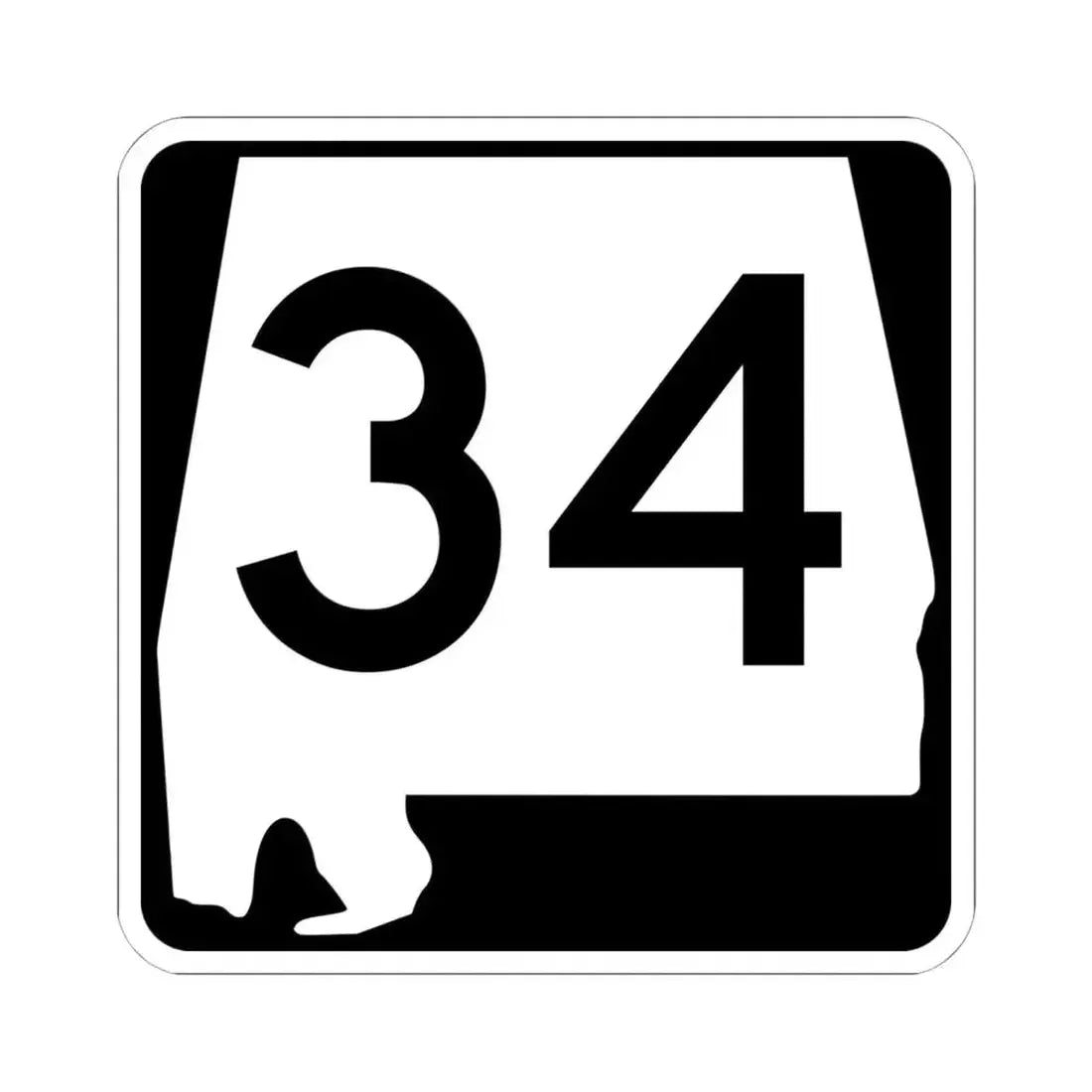 Alabama 34 (Alabama) (Road Sign) STICKER Vinyl Kiss-Cut Decal 6 Inch White - The Sticker Space