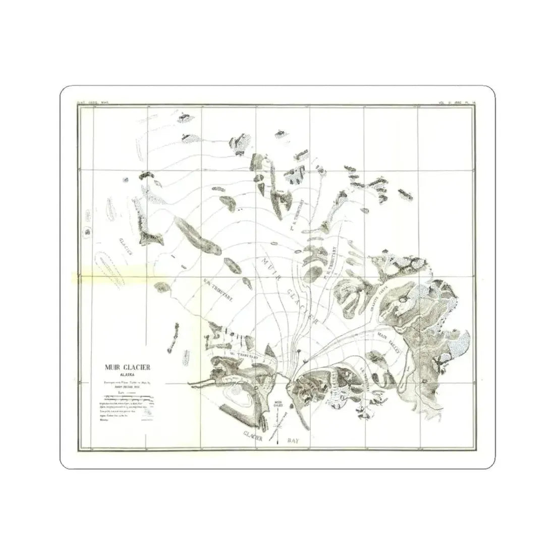 Alaska - Muir Glacier (1890) (Map) STICKER Vinyl Kiss-Cut Decal 3 Inch White - The Sticker Space