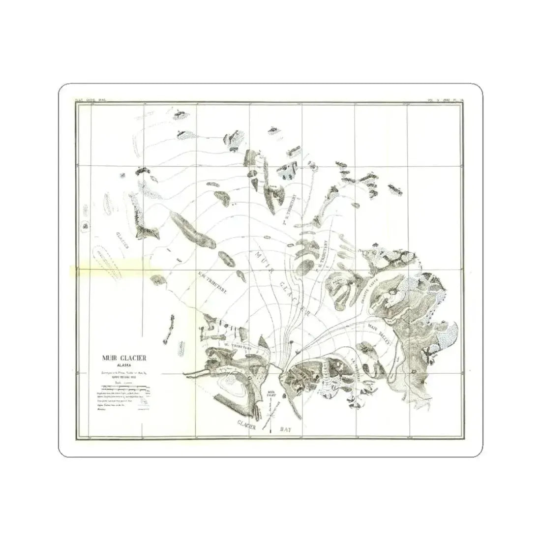 Alaska - Muir Glacier (1890) (Map) STICKER Vinyl Kiss-Cut Decal 4 Inch White - The Sticker Space