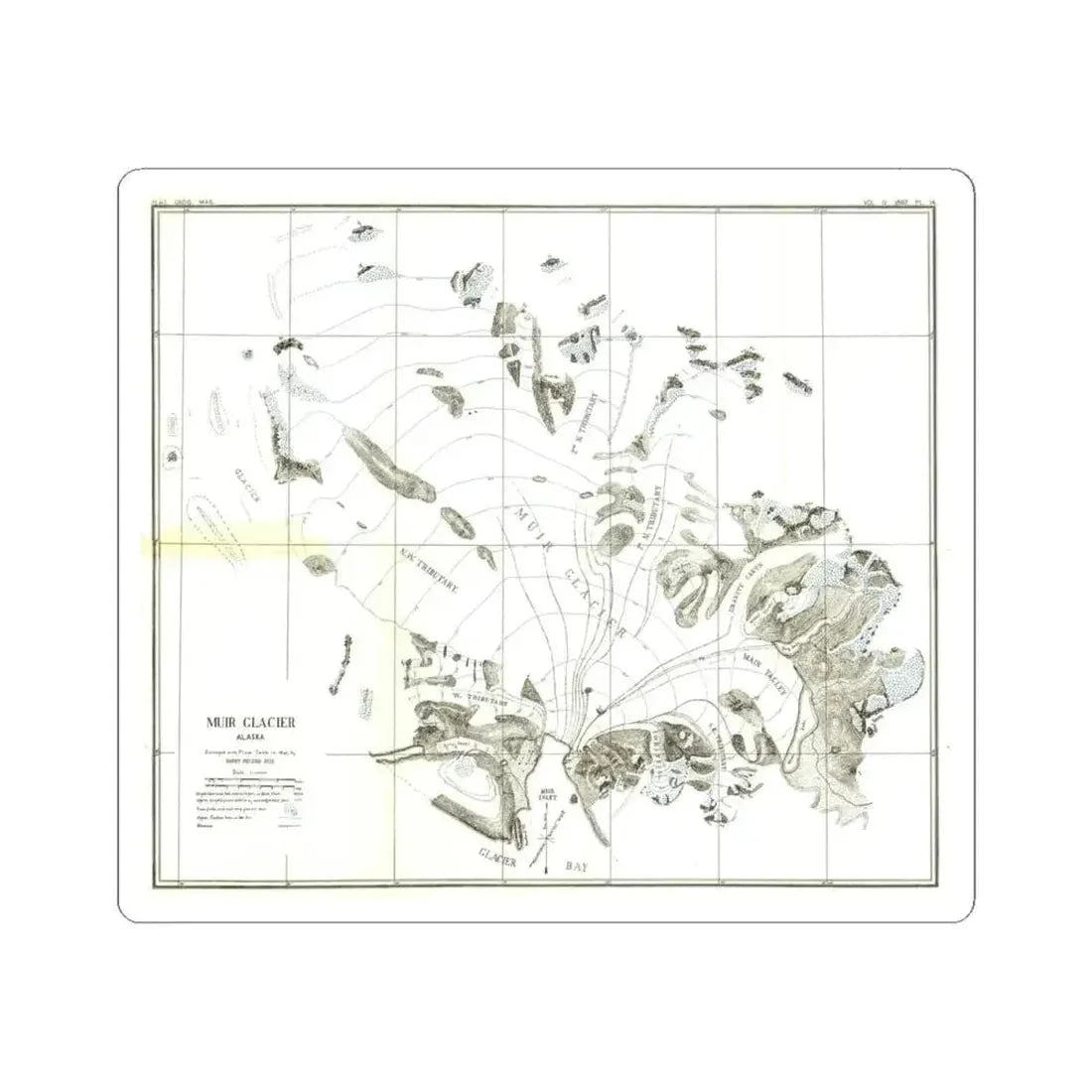 Alaska - Muir Glacier (1890) (Map) STICKER Vinyl Kiss-Cut Decal 6 Inch White - The Sticker Space