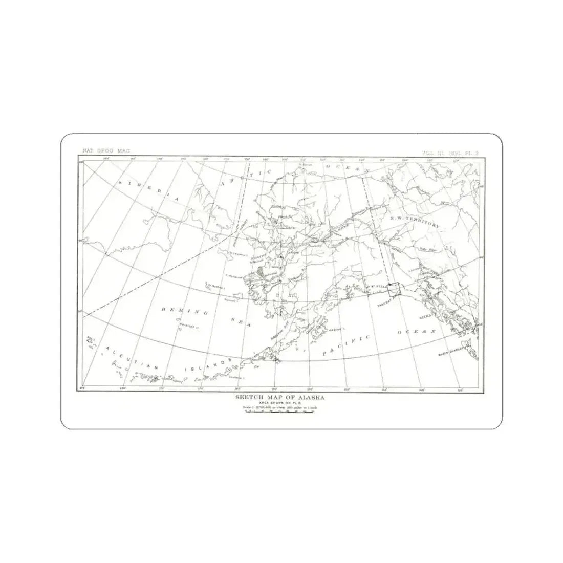 Alaska - Sketch Map (1891) (Map) STICKER Vinyl Kiss-Cut Decal 4 Inch White - The Sticker Space