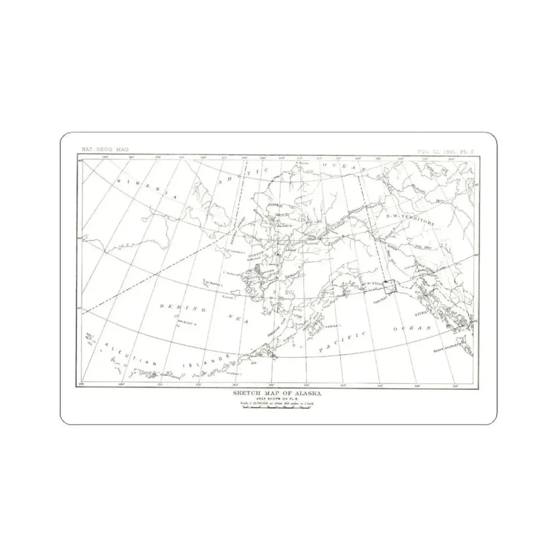 Alaska - Sketch Map (1891) (Map) STICKER Vinyl Kiss-Cut Decal 6 Inch White - The Sticker Space