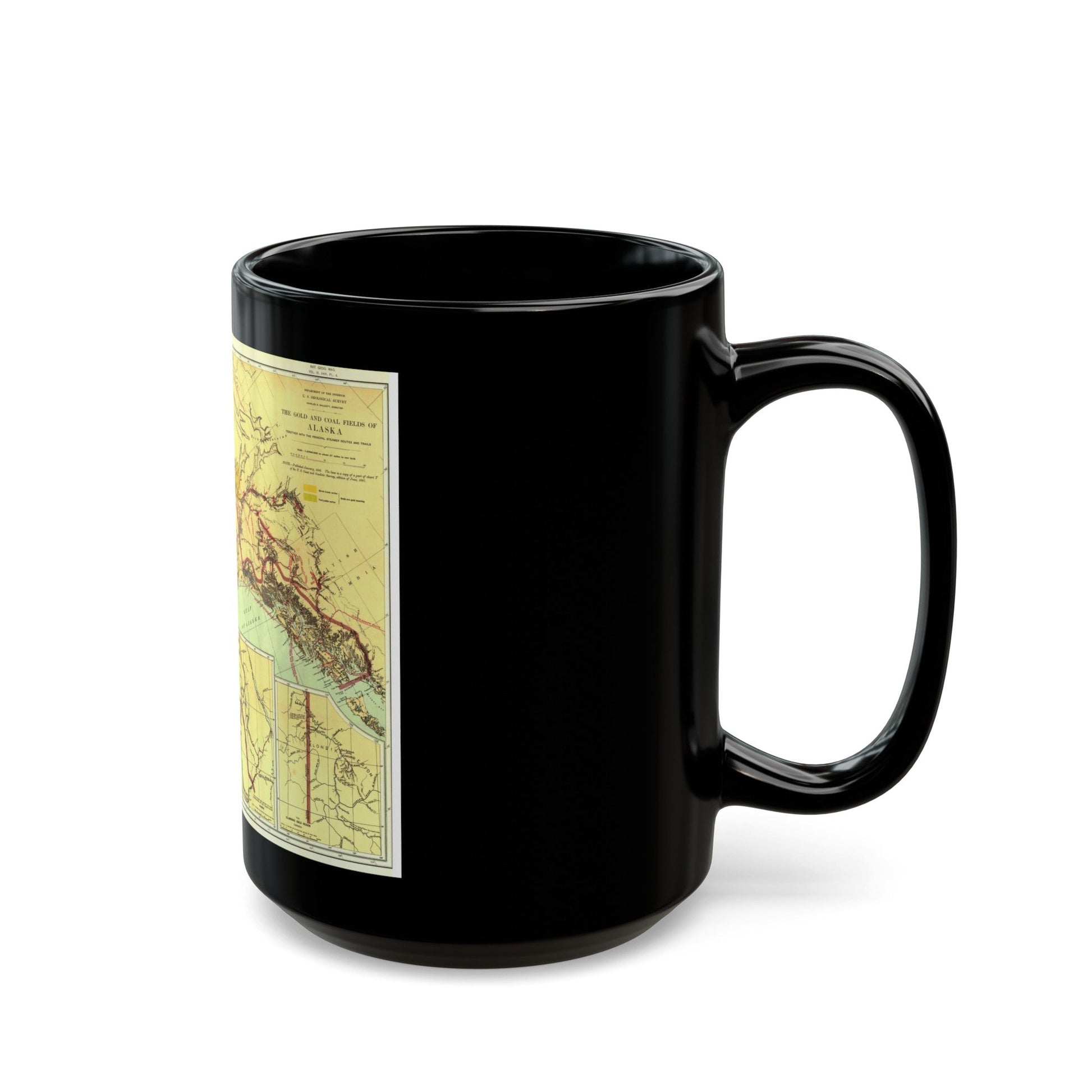 Alaska - The Gold & Coal Fields (1898) (Map) Black Coffee Mug-The Sticker Space