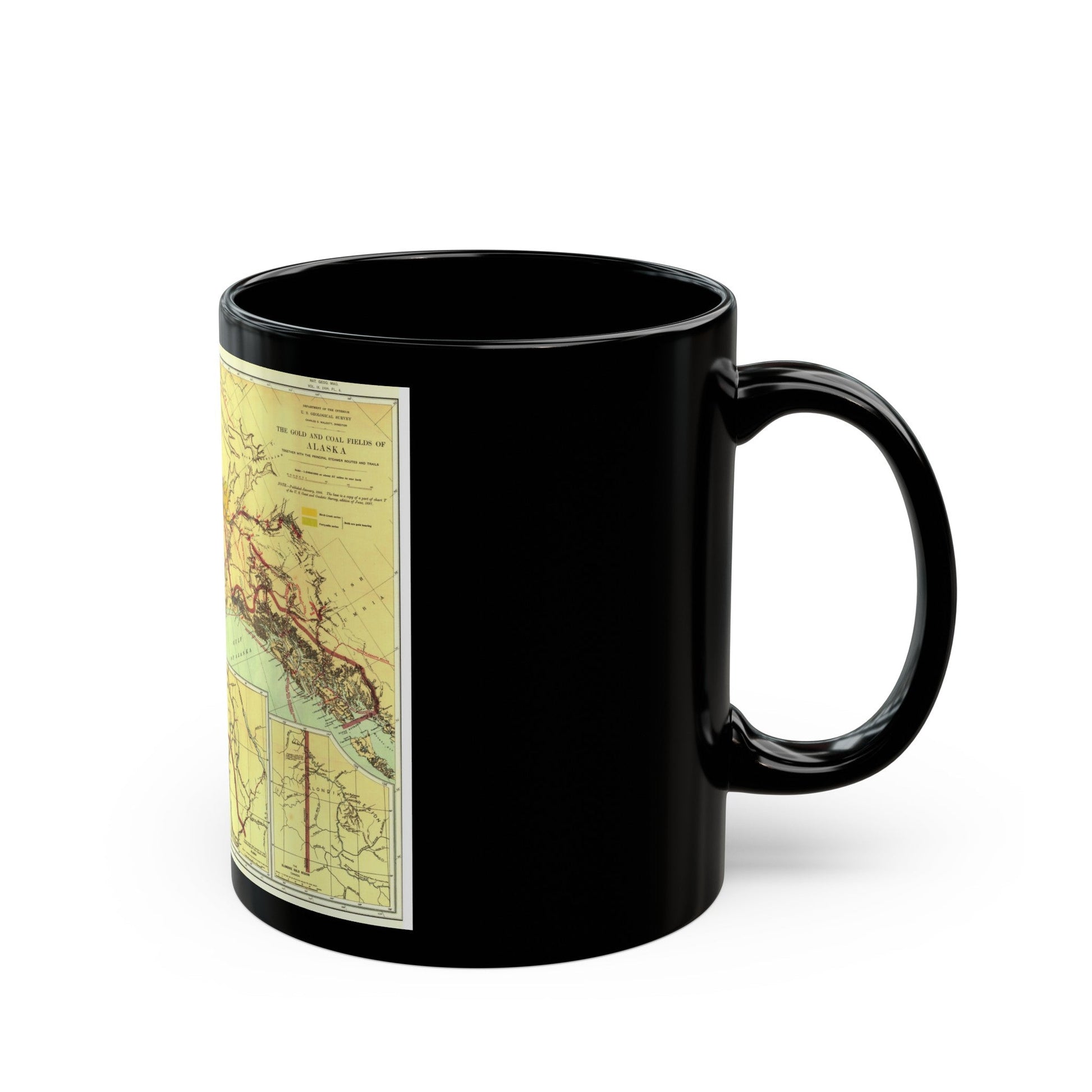 Alaska - The Gold & Coal Fields (1898) (Map) Black Coffee Mug-The Sticker Space