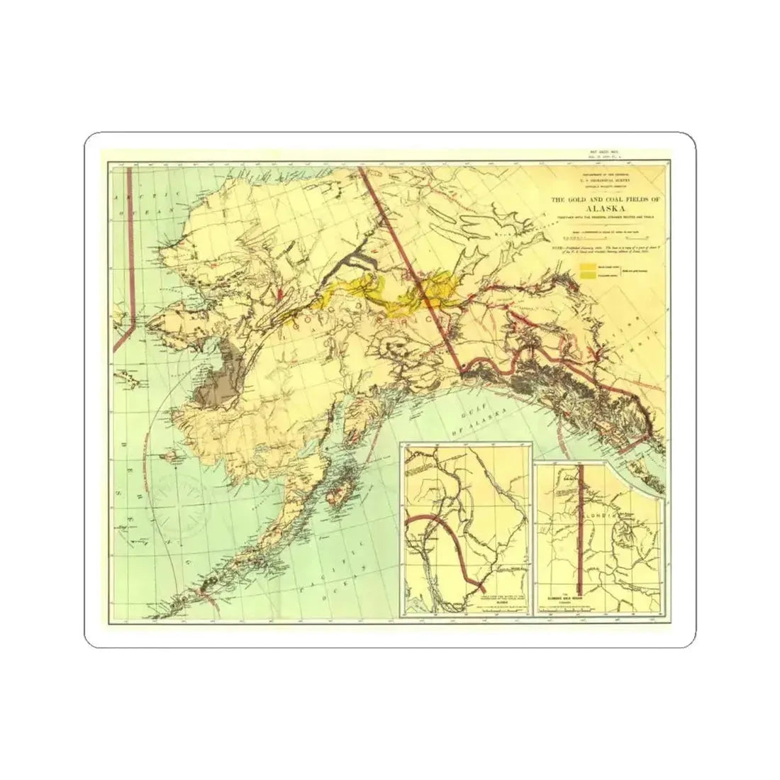 Alaska - The Gold & Coal Fields (1898) (Map) STICKER Vinyl Kiss-Cut Decal 6 Inch White - The Sticker Space