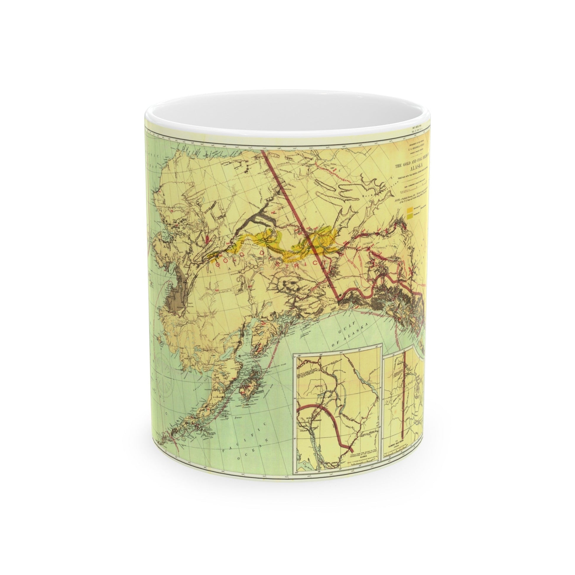 Alaska - The Gold & Coal Fields (1898) (Map) White Coffee Mug-11oz-The Sticker Space