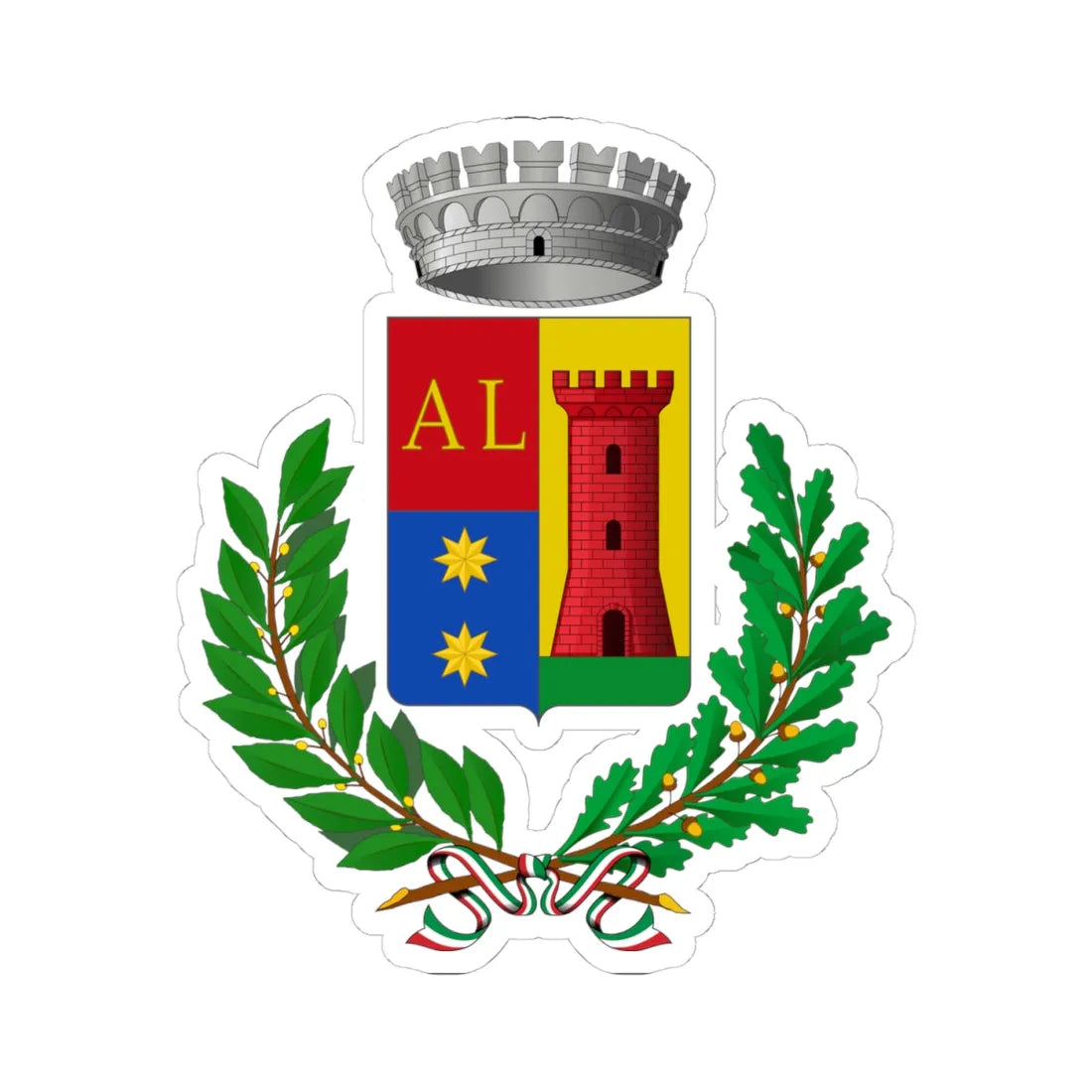Albera Ligure-Stemma (Italy) (Coat of Arms) STICKER Vinyl Kiss-Cut Decal 4 Inch White - The Sticker Space