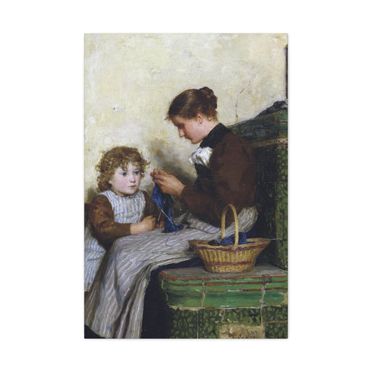 Albert Anker (1831-1910) Bertha Gugger with daughter 1898 - Canvas Wall Art-24″ x 36″-The Sticker Space