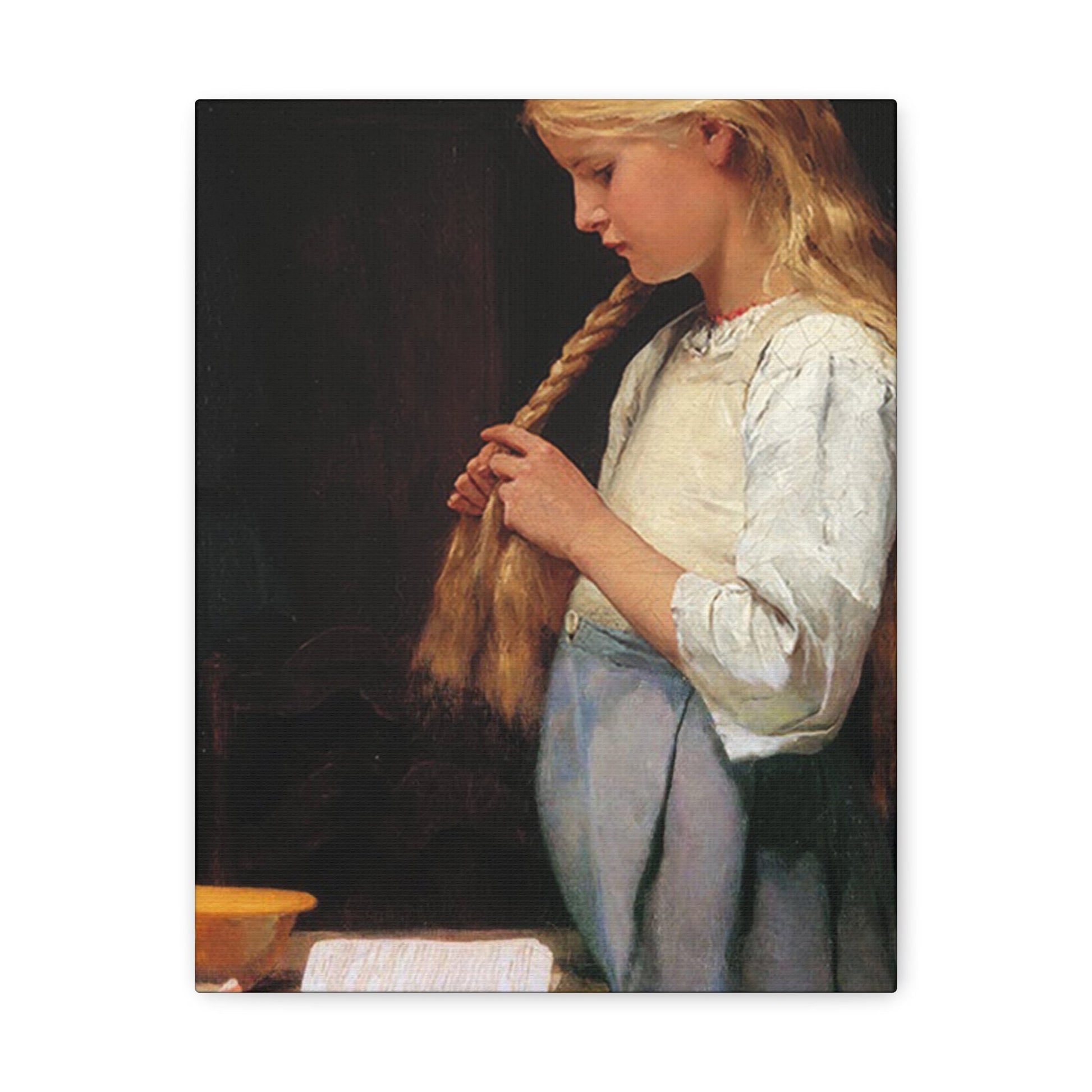 Albert Anker (1831-1910) Girl Braiding Her Hair 1887 - Canvas Wall Art-11″ x 14″-The Sticker Space