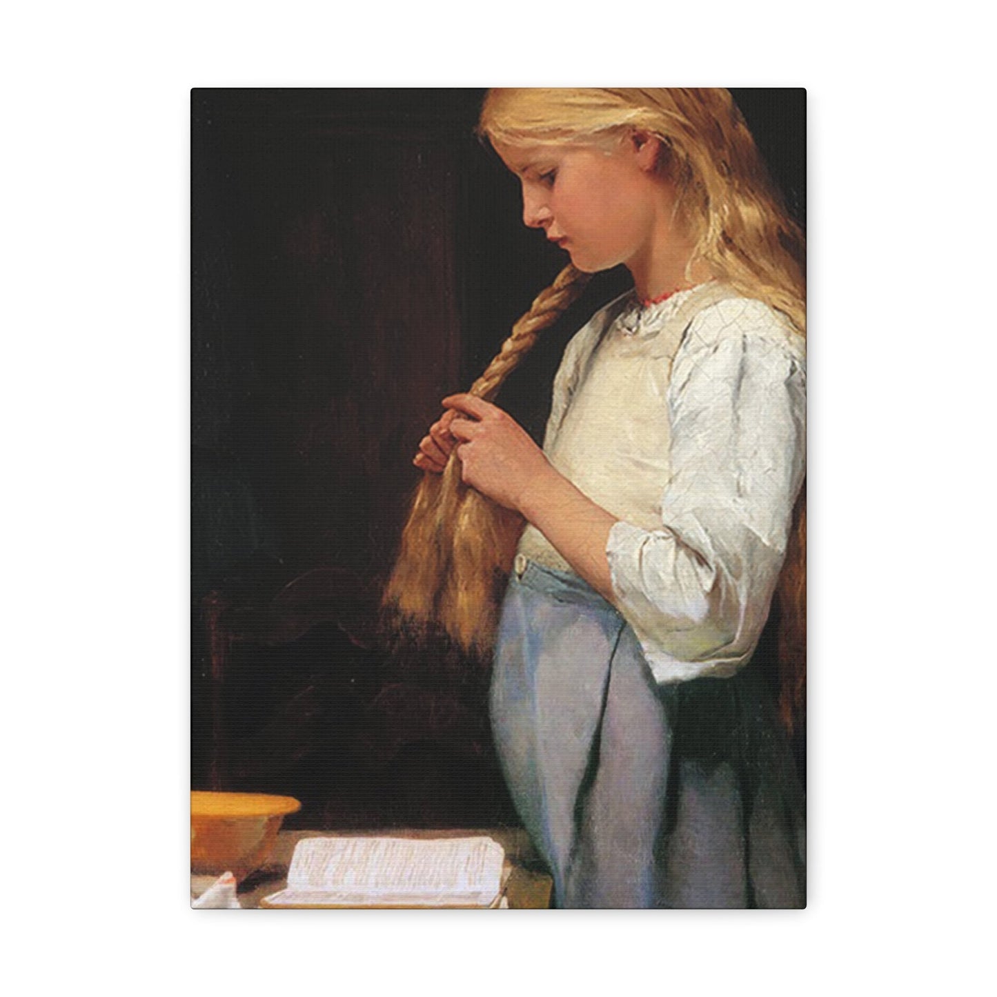 Albert Anker (1831-1910) Girl Braiding Her Hair 1887 - Canvas Wall Art-12″ x 16″-The Sticker Space